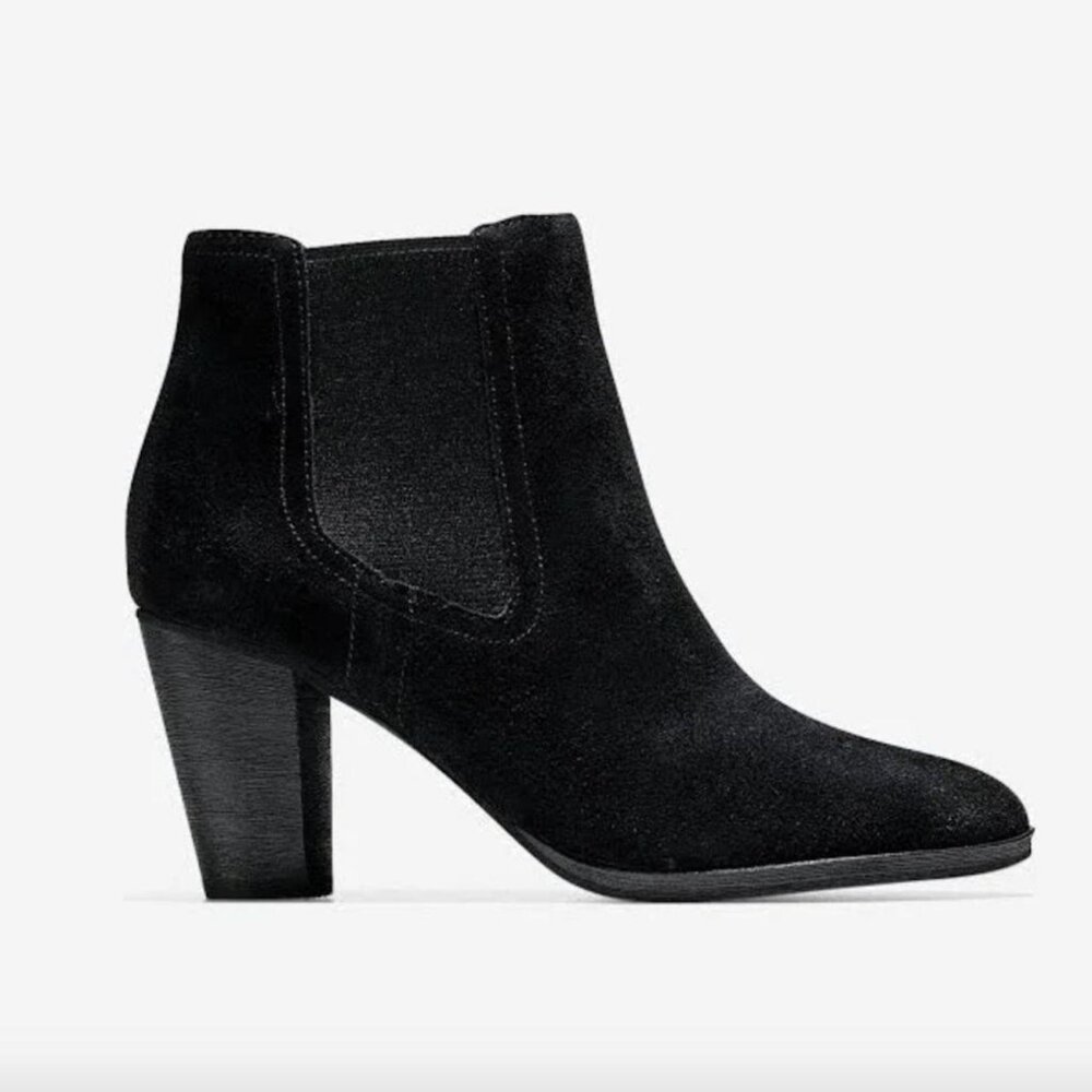 NIB Cole Haan Hayes Gore Suede Bootie Black Size 6.5B